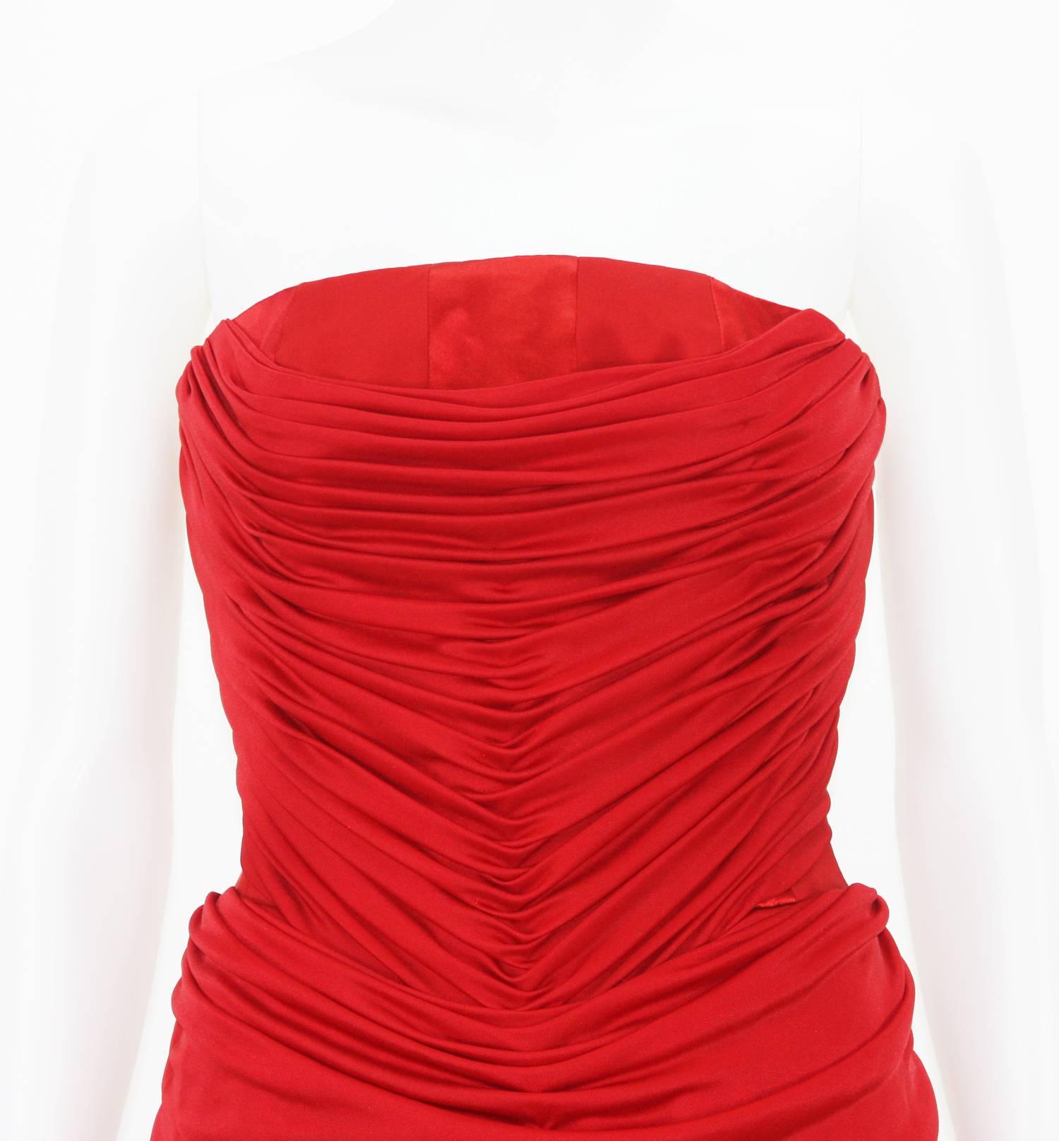 New Gianni Versace Couture 90's Lipstick Red Jersey Embellished Dress Gown 4 In New Condition In Montgomery, TX