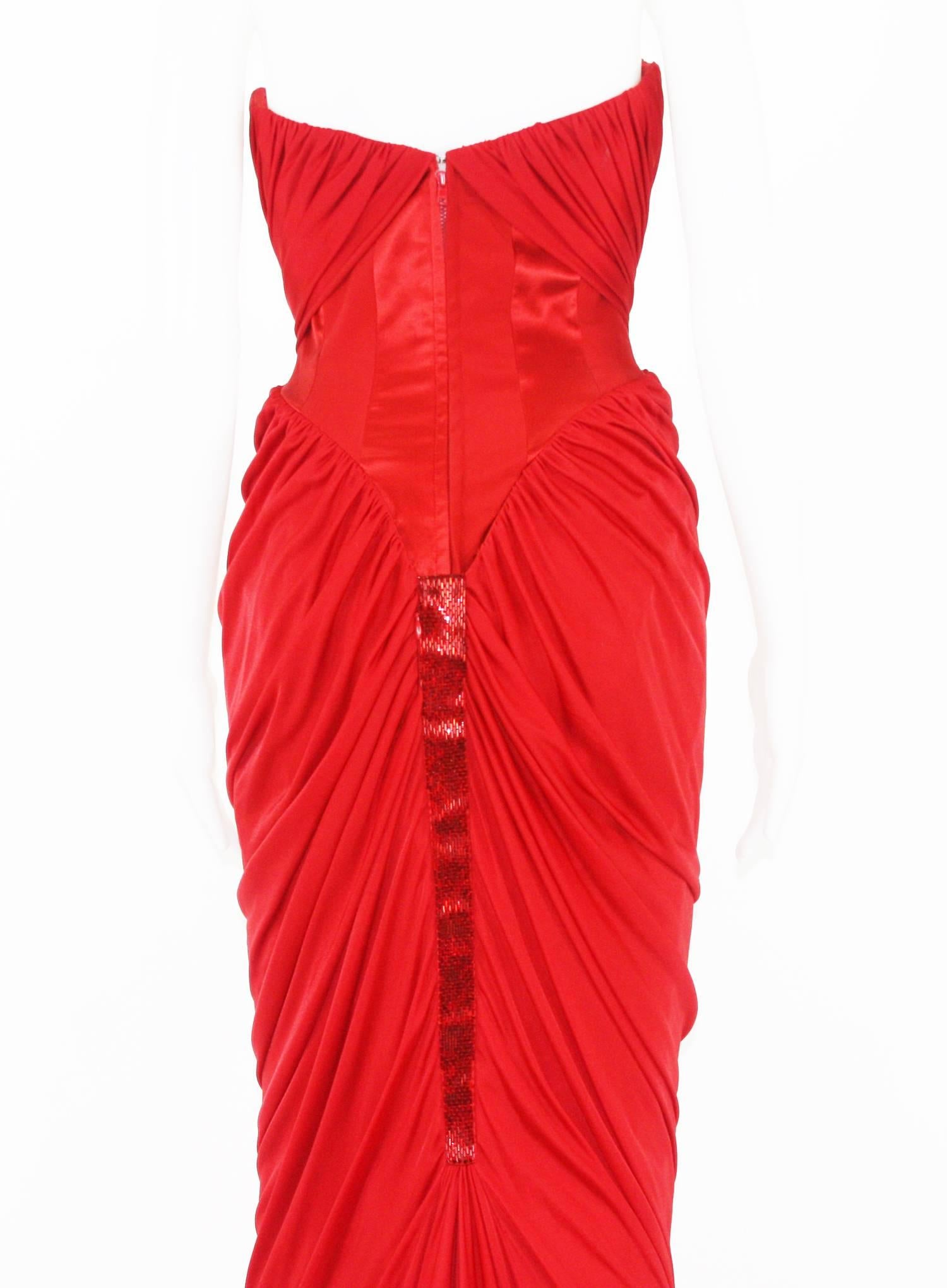 New Gianni Versace Couture 90's Lipstick Red Jersey Embellished Dress Gown 4 1