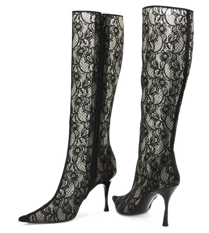 New CASADEI Lace Black Twisted Heel Boots size 9 at 1stDibs | casadei ...