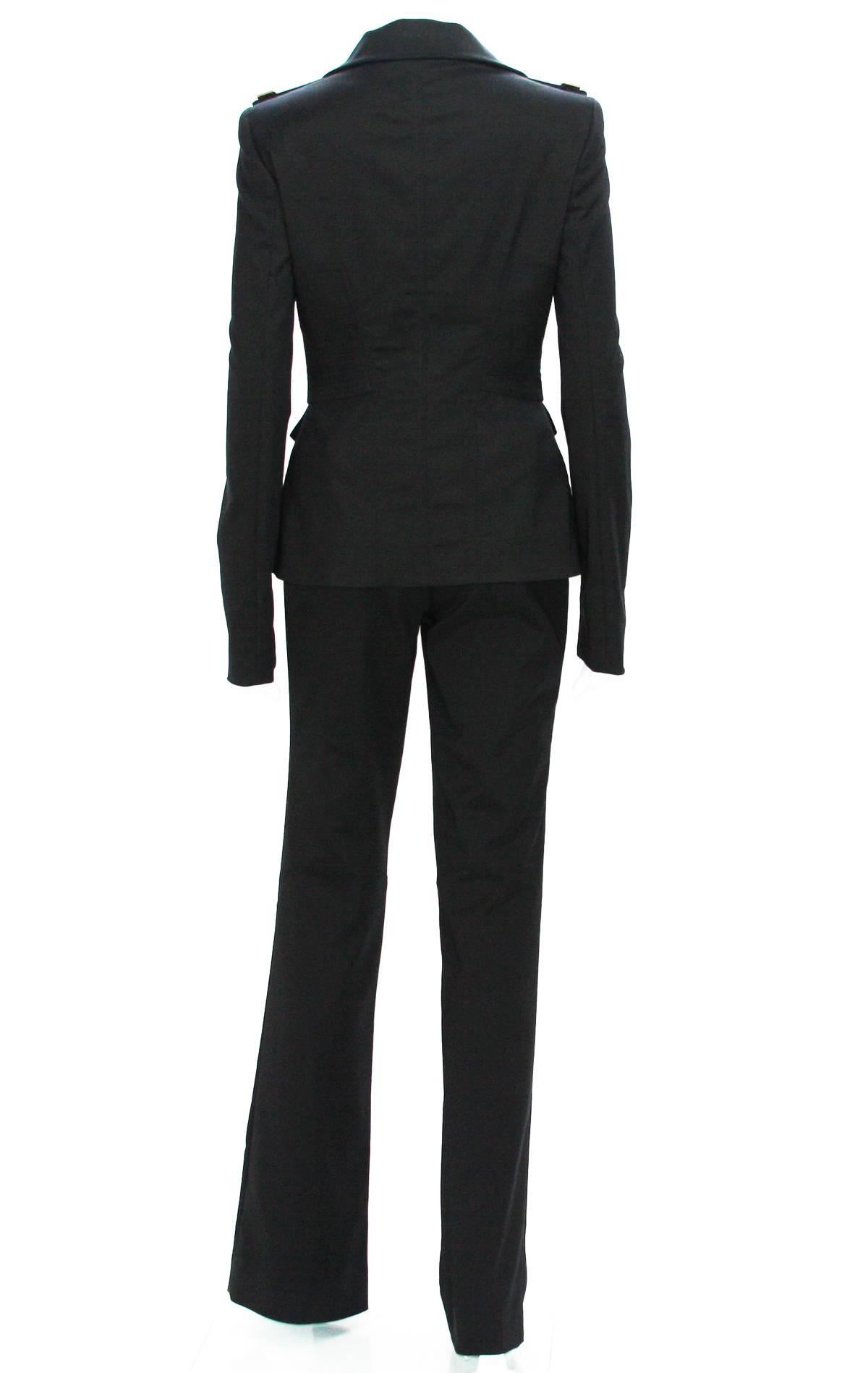 New Tom Ford for Gucci F/W 2003 Collection Runway Stretch Black Pant Suit 42  In New Condition In Montgomery, TX
