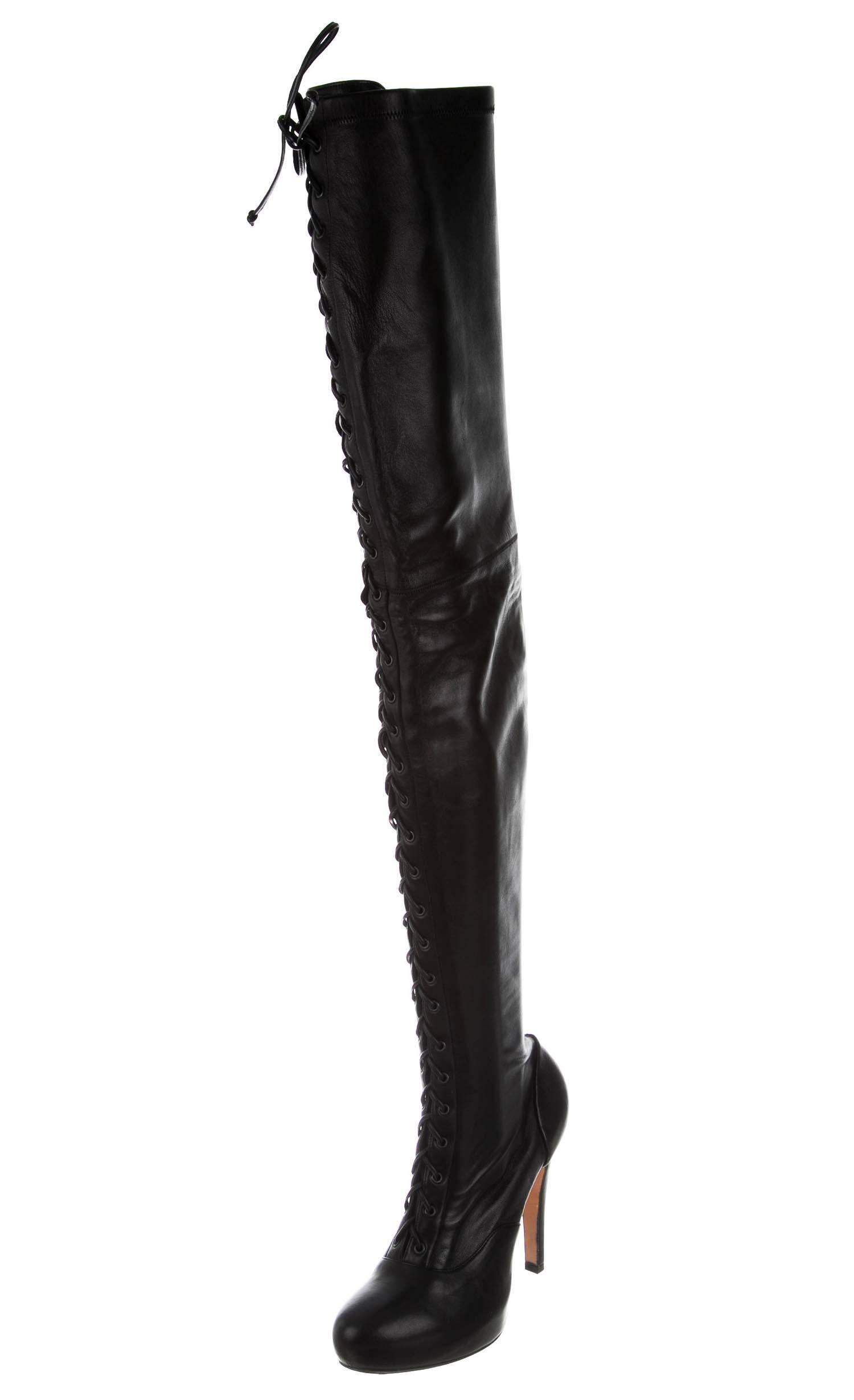 Women's New ETRO Leather Lace-up Thigh-High Platform Black Hell Boots It.39 - US 9
