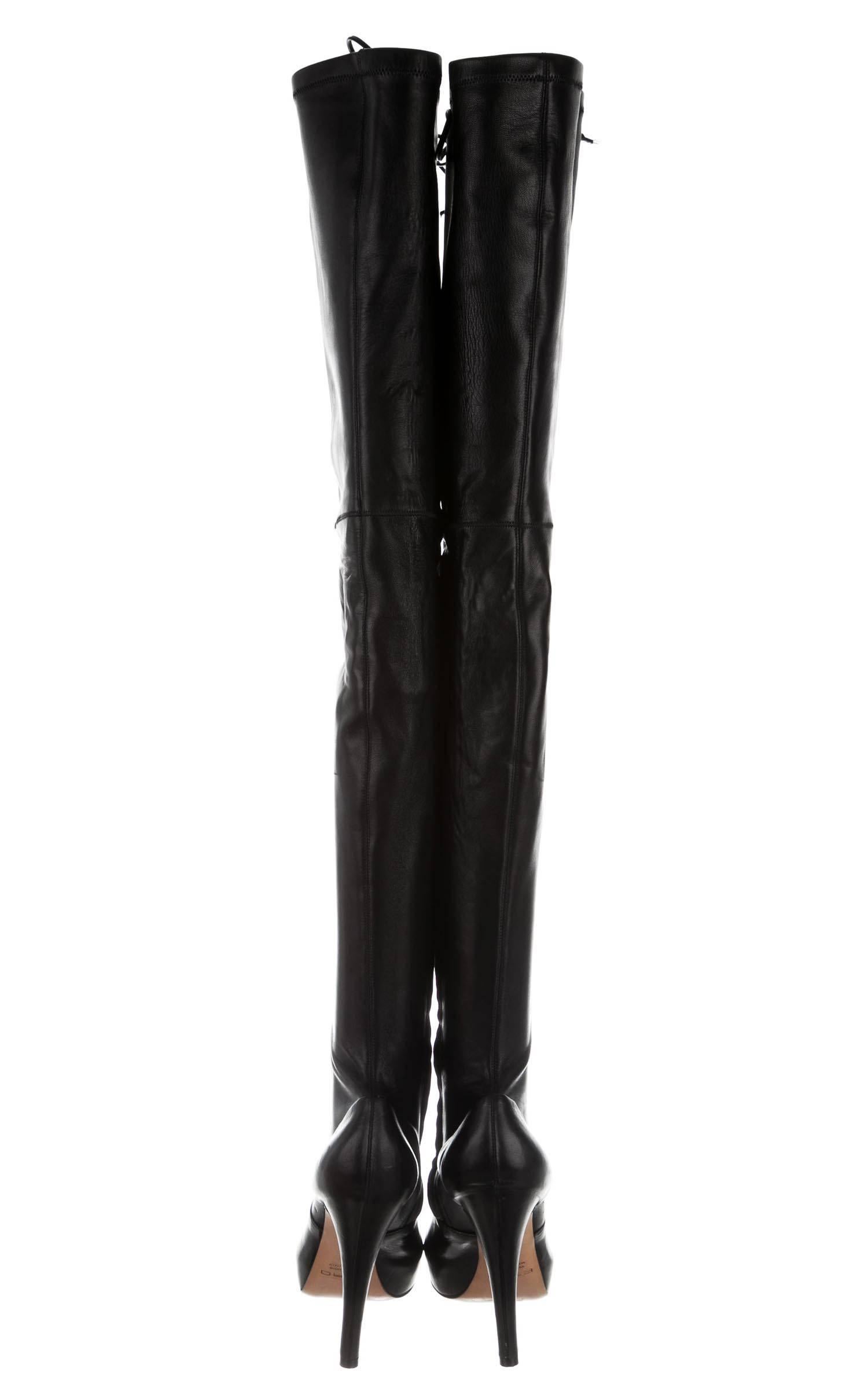 New ETRO Leather Lace-up Thigh-High Platform Black Hell Boots It.39 - US 9 1
