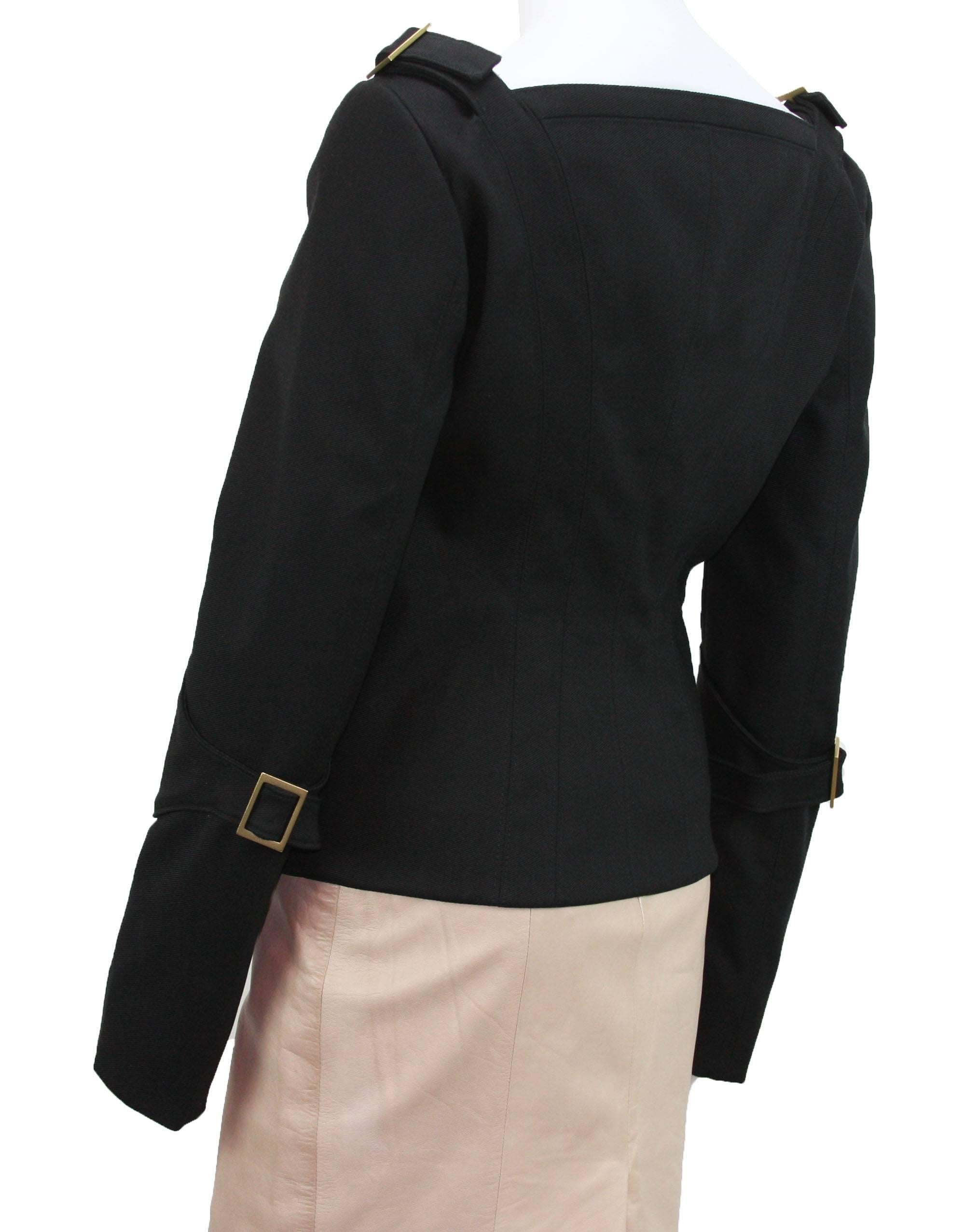 TOM FORD for GUCCI F/W 2003 Black Jacket + Skirt + Belt SUIT It. 44 - US 8 In Excellent Condition In Montgomery, TX