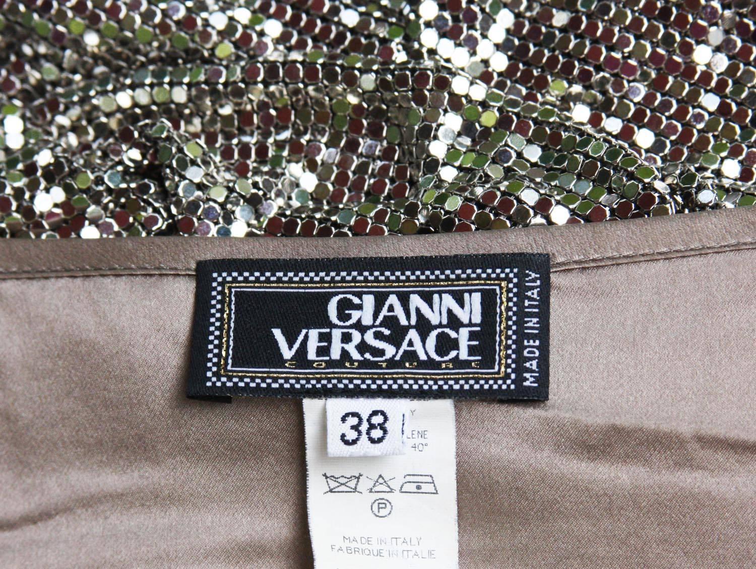 Women's Gianni Versace Couture 90s Metallic Mesh Silver Top It. 38 For Sale