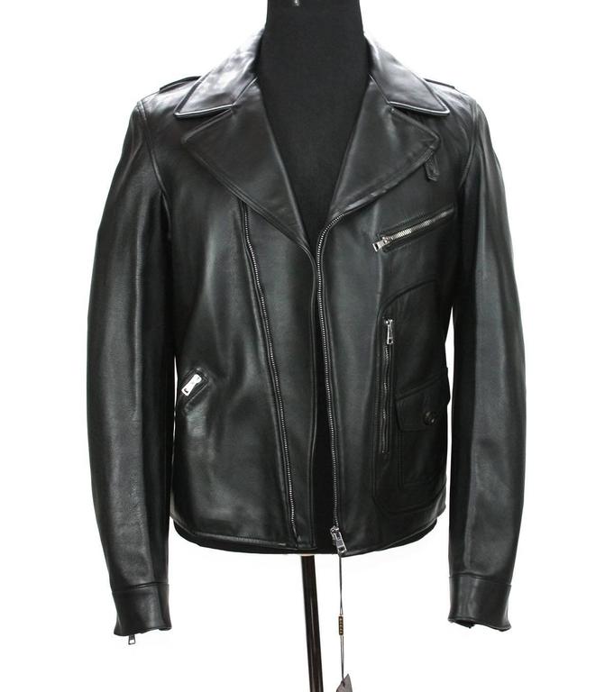 New GUCCI Men's Black Leather Moto Biker Jacket It. 52 - US 42 For Sale ...