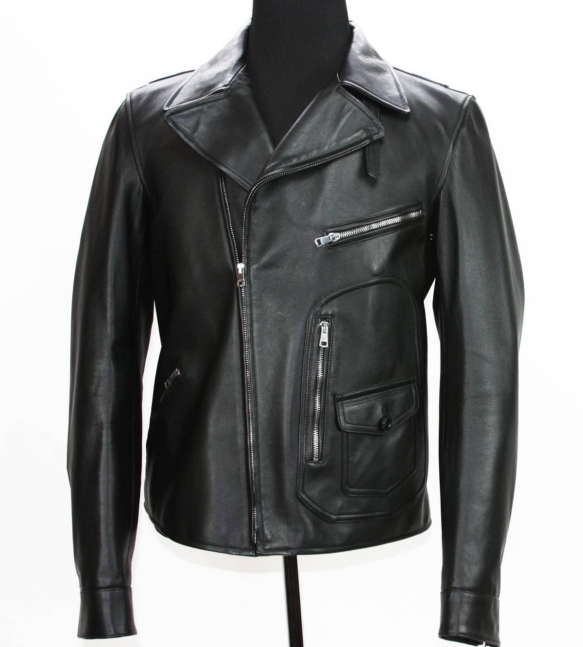 GUCCI - Veste motard en cuir noir pour homme, taille IT 52 - US 42, état neuf Pour hommes en vente