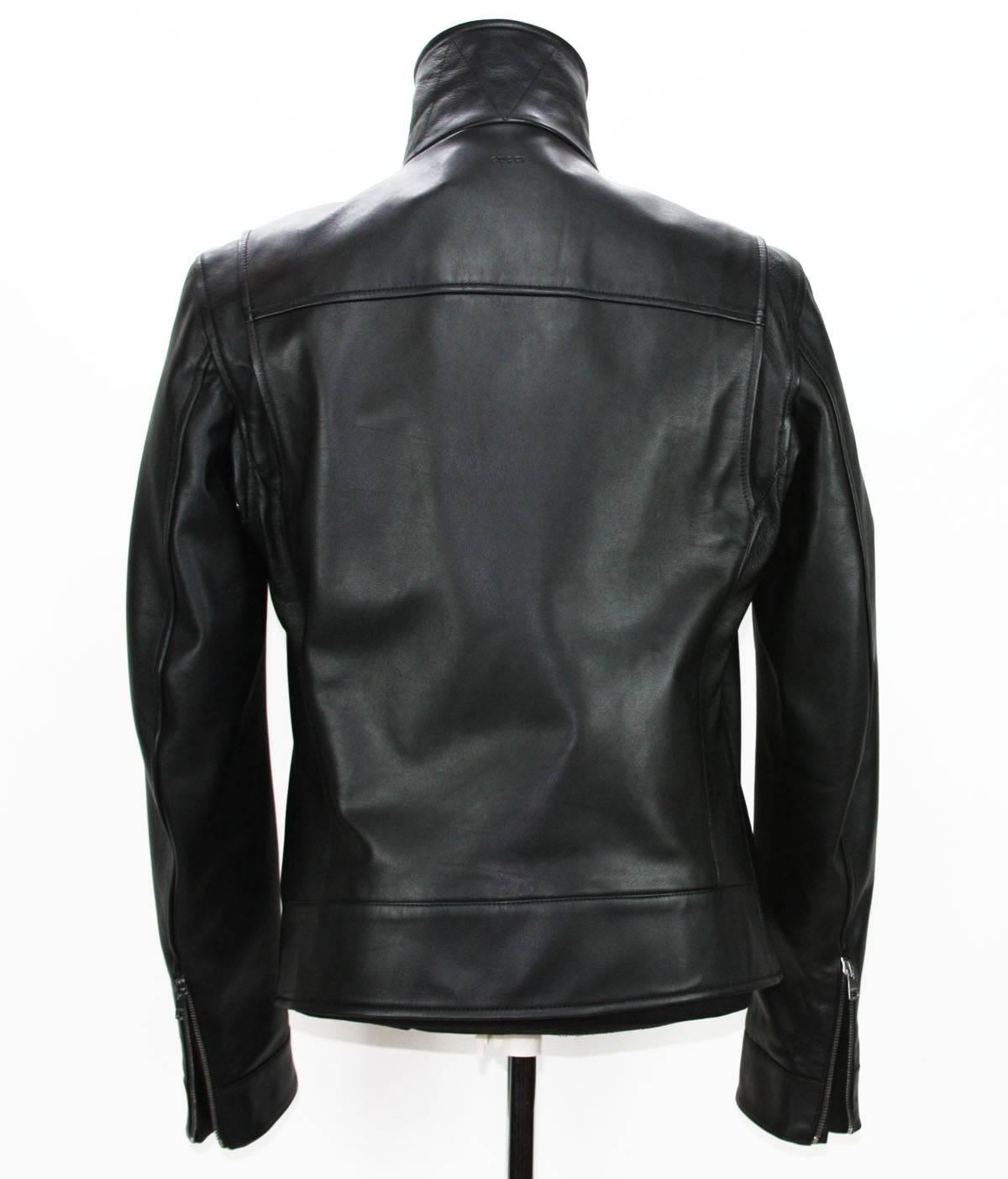 New GUCCI Men's Black Leather Moto Biker Jacket It. 52 - US 42 For Sale 1