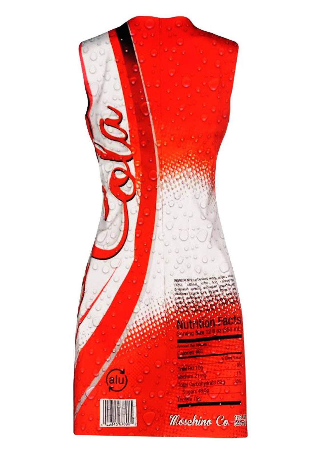 New MOSCHINO COUTURE By JEREMY SCOTT COCA COLA Dress
Italian Size 40 -  US 4
Colors - Red, White, Gray, Black
Stretch Fabric - 97% Rayon, 3% Other Fiber
Back Side Zip Closure
Measurements: Length - 34 inches, Bust - 16, Waist - 13.25, Hip -