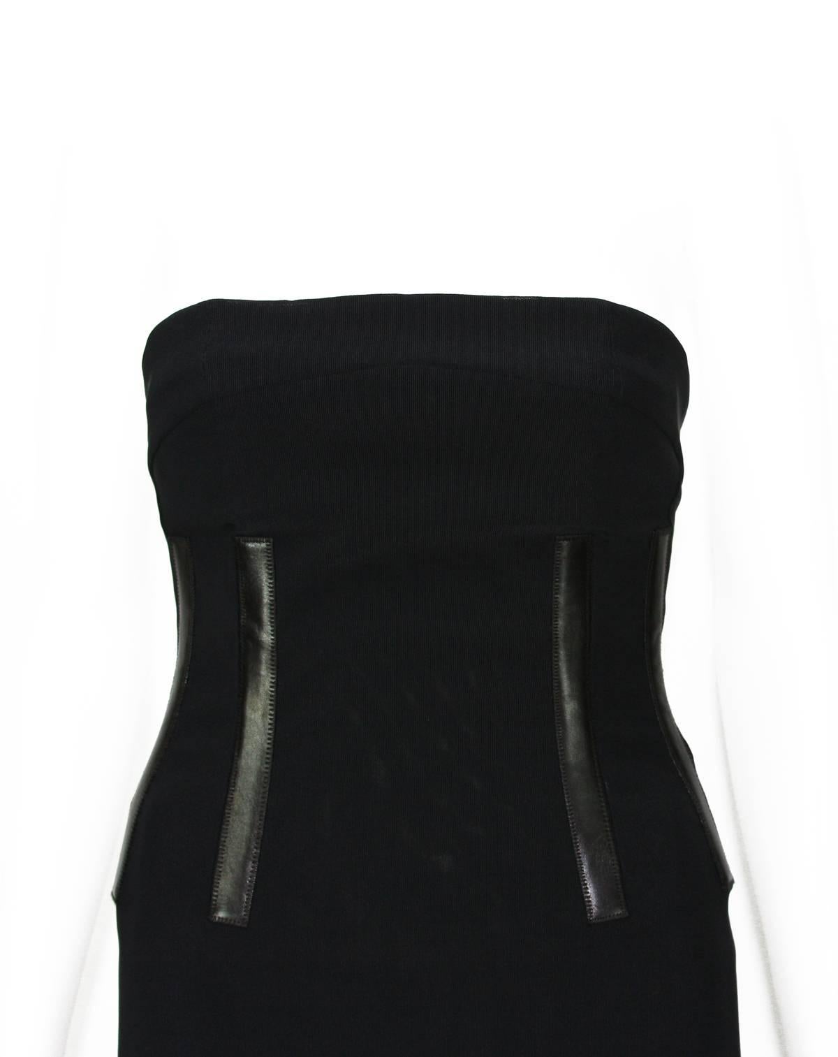 TOM FORD for GUCCI S/S 2001 Corset Leather Detail Cocktail Black Dress 40 - 2/4 For Sale 2