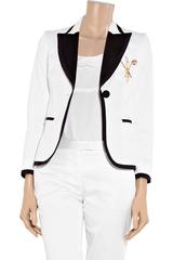 New $1720 MOSCHINO White Navy Crystals Pearl Embellished Blazer Jacket It. 44