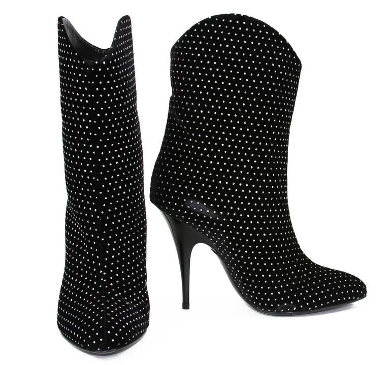 New GIUSEPPE ZANOTTI Fully Crystal Embellished Velvet Black Boots It 36 ...