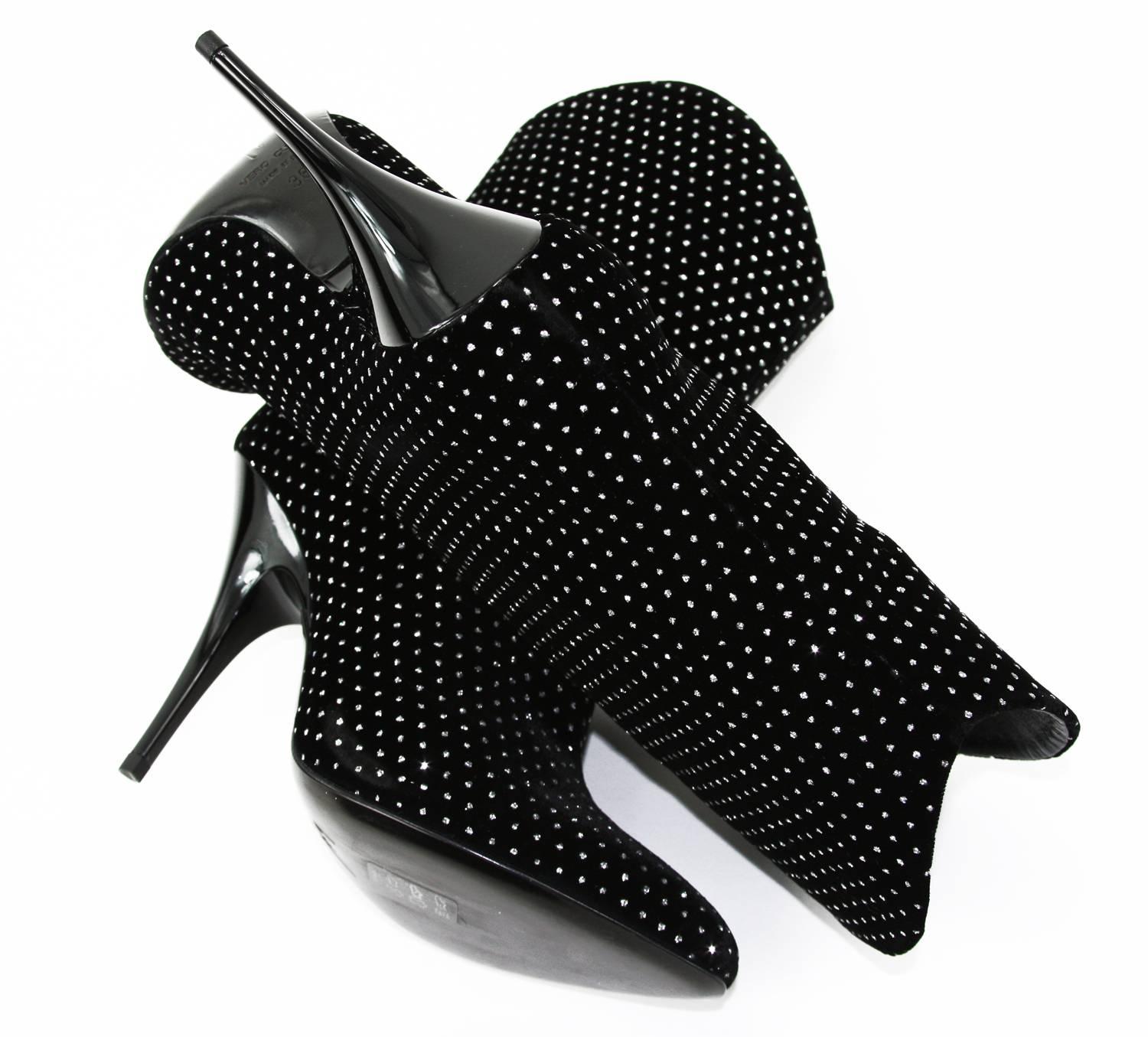 New GIUSEPPE ZANOTTI Fully Crystal Embellished Velvet Black Boots It 36 - US 6 3