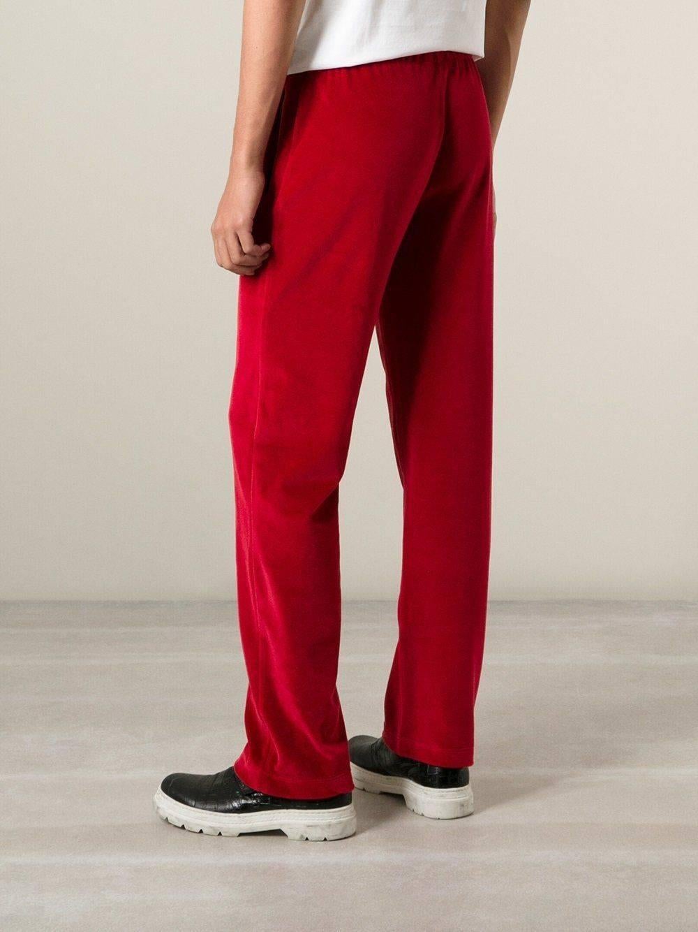 New Versace Medusa Men's Red Velvet Sweatpants Black Leather Trim sizes M, L 2