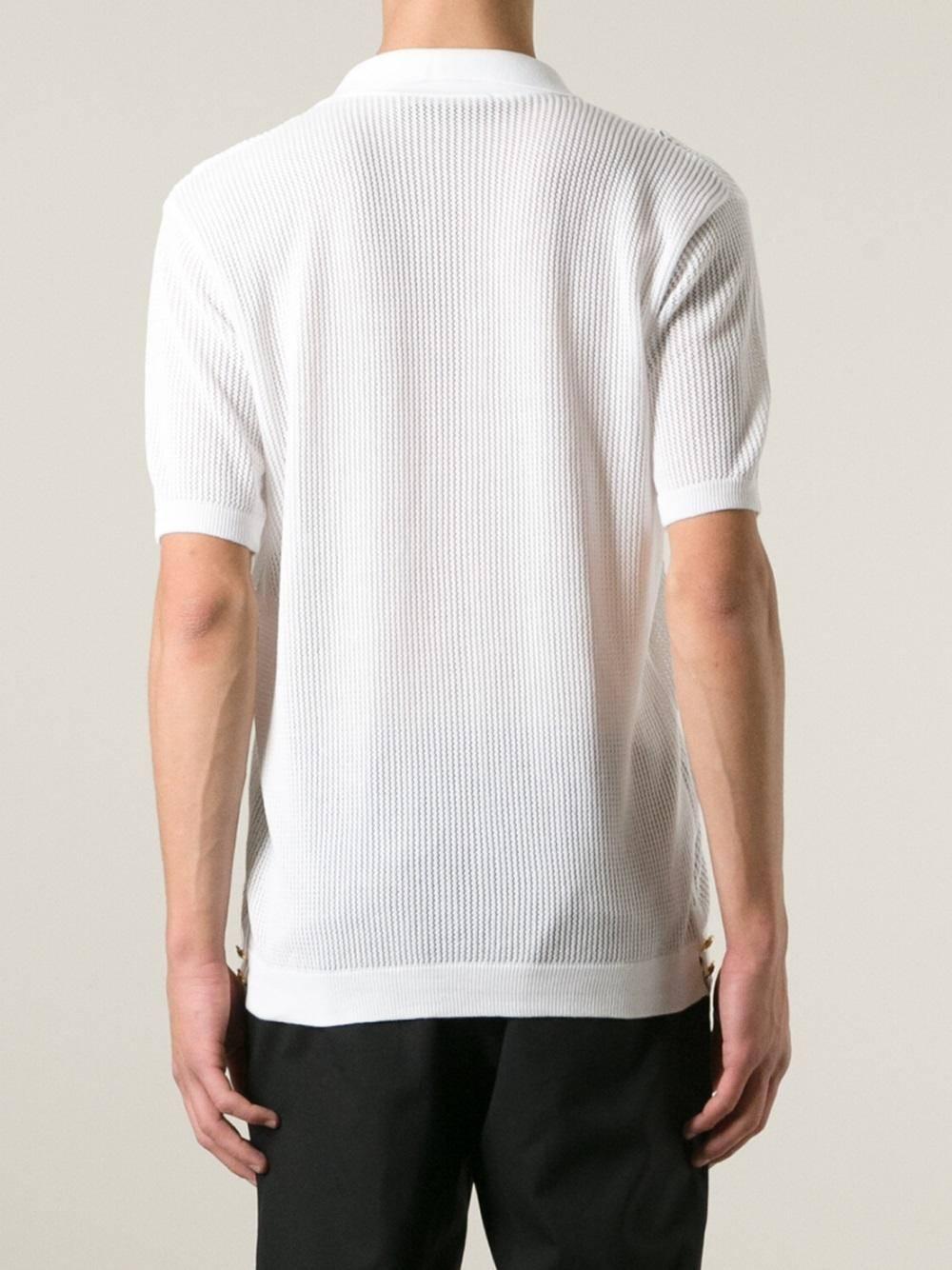 Neu $1875 Versace Herren Weißes Baumwoll-Makrame-Hemd Strickjacke Italienisch 54, 50 im Angebot 1