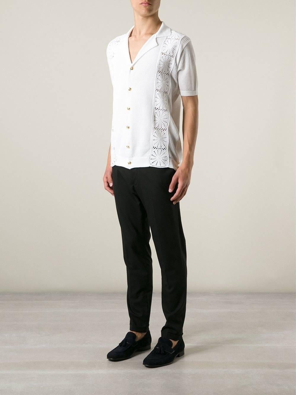 Neu $1875 Versace Herren Weißes Baumwoll-Makrame-Hemd Strickjacke Italienisch 54, 50 im Angebot 2