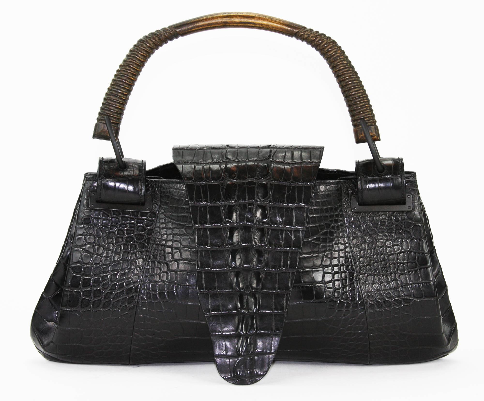 TOM FORD for GUCCI F/W 2002 AD Crocodile Black Handle Bag  In Excellent Condition In Montgomery, TX