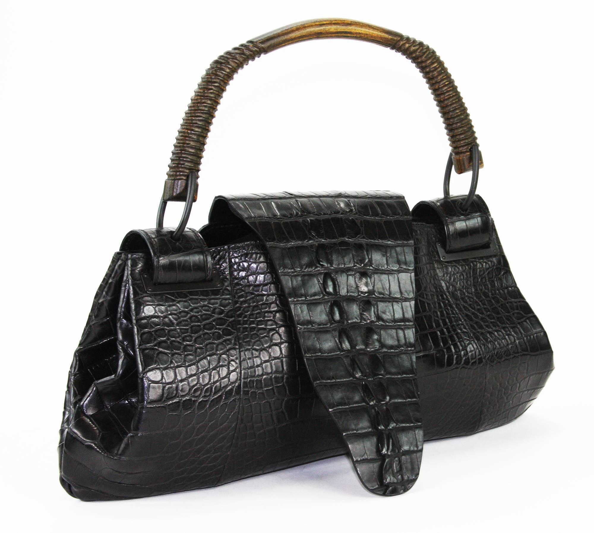 Women's TOM FORD for GUCCI F/W 2002 AD Crocodile Black Handle Bag 