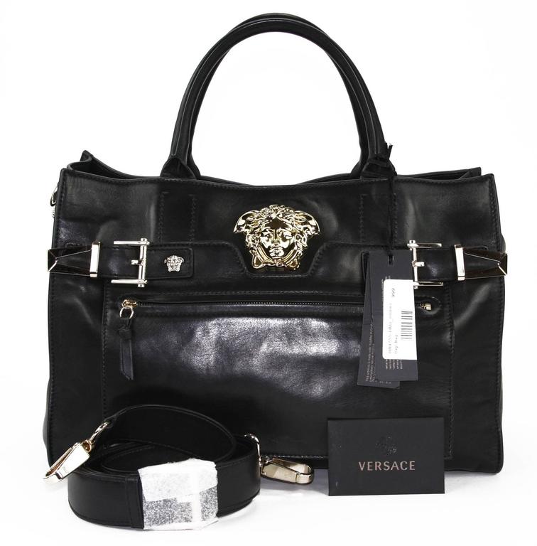 New Versace Palazzo Large Black Leather Shoulder Bag Handbag at 1stDibs