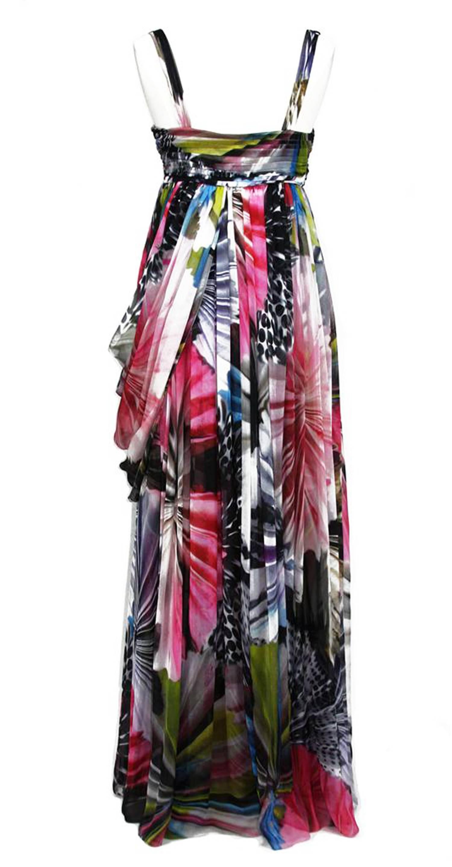 Black New Matthew Williamson Silk Flowers Printed Dress Gown US 12 For Sale