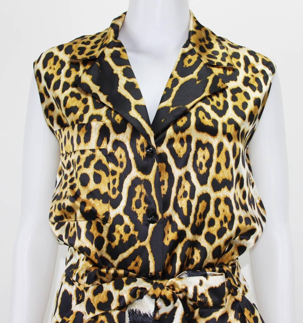 Women's Yves Saint Laurent Silk Leopard Print Jumpsuit Fr. 36 - US 4/6