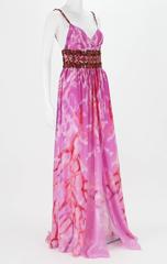 Oscar de la Renta Resort 2006 Silk Coral Print Embellished Maxi Dress US 6