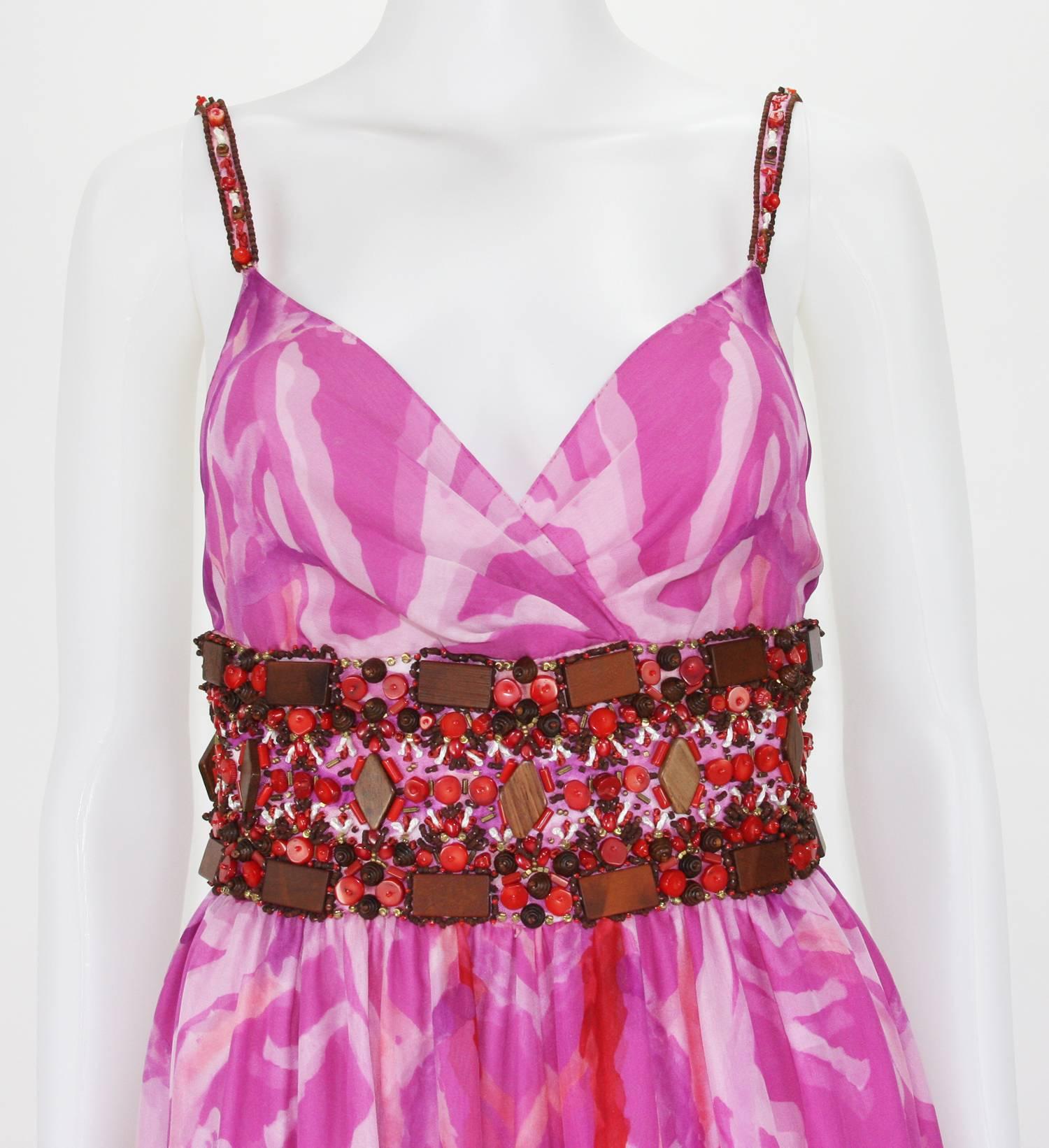 Oscar de la Renta Resort 2006 - Robe longue embellie de motifs corail en soie US 6 en vente 1