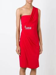 New VERSACE One Shoulder Red Jersey Cocktail Crystal Embellished Dress It 42