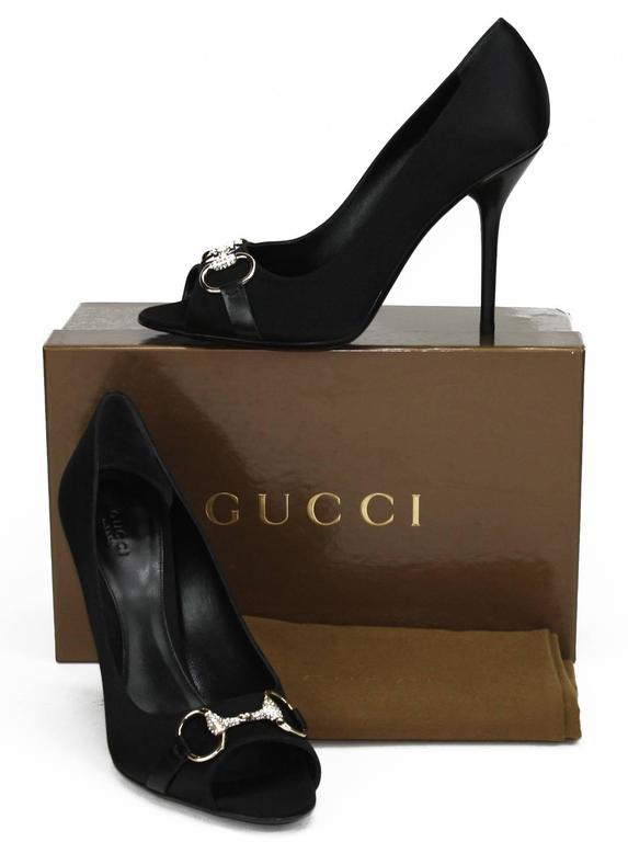 New GUCCI Hollywood Swarovski Crystals Black Satin Shoes Pump Heel It ...