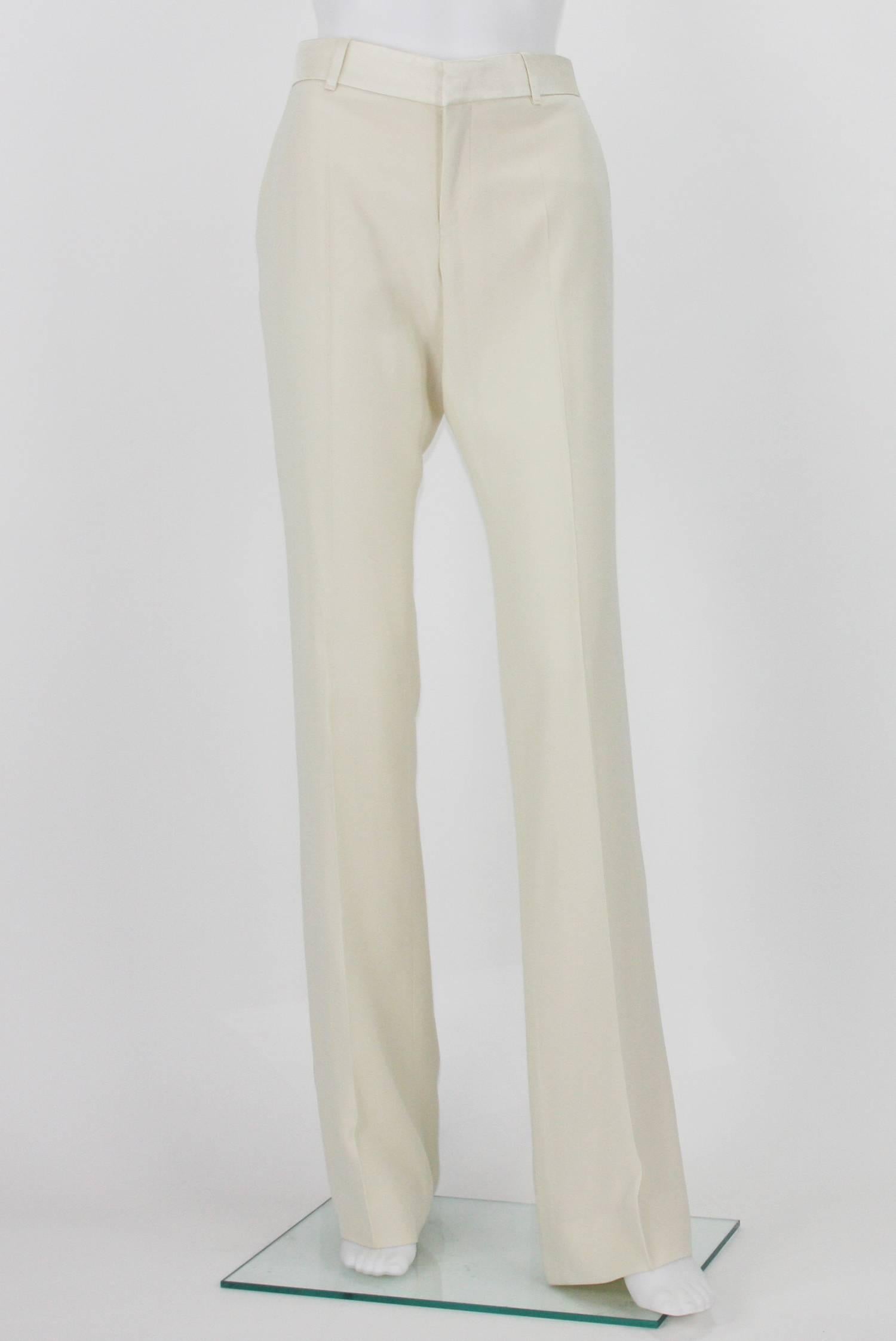 New $2760 GUCCI Alabaster Satin Women's Pant Suit It. 40 - US 4 In New Condition In Montgomery, TX