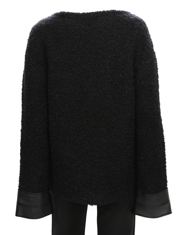New 1630 GUCCI Boucle Wool Alpaca Black Knitted Sweater w / Leather