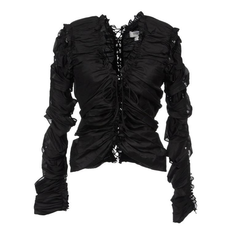 TOM FORD for YVES SAINT LAURENT F/W 2001 Black Lace-Up Top Fr. 38 - US 4/6