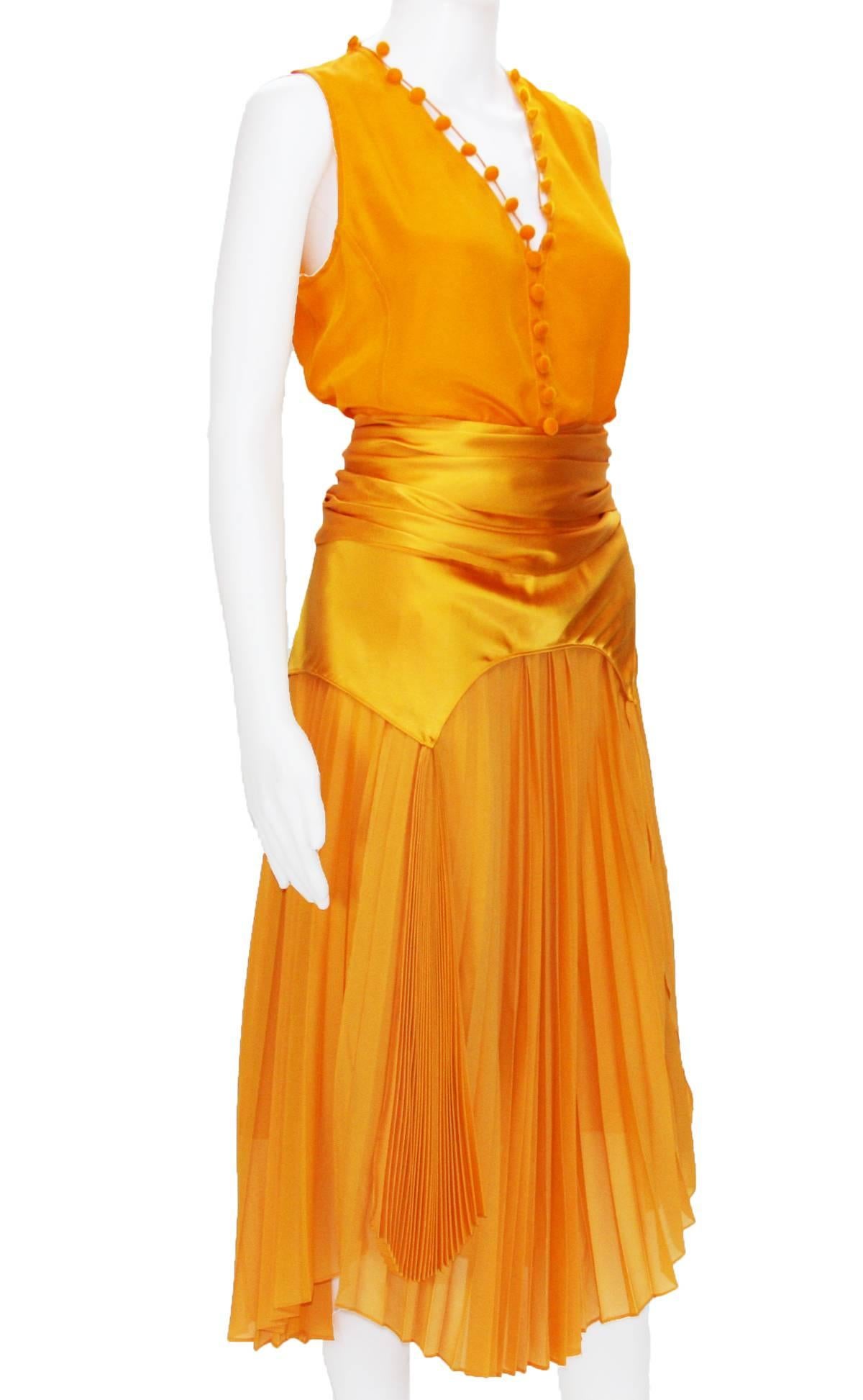 Women's Tom Ford for Yves Saint Laurent S/S 2004 Silk Orange Top and Skirt Set  Fr 38/40