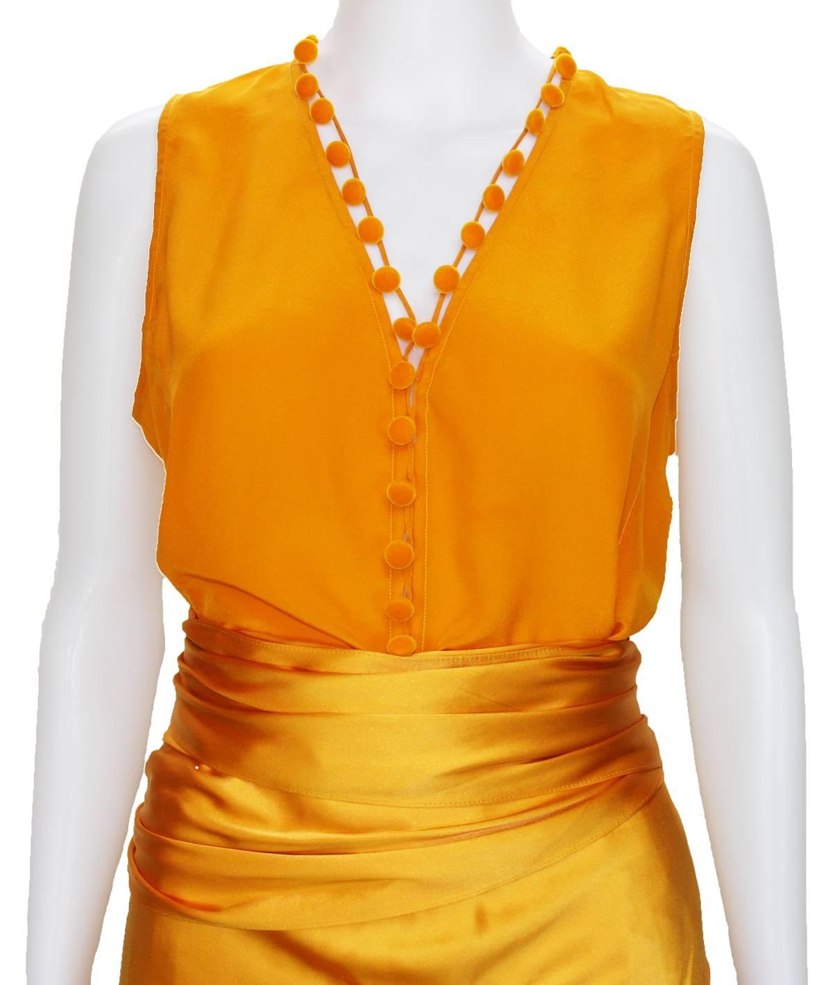 Tom Ford for Yves Saint Laurent S/S 2004 Silk Orange Top and Skirt Set  Fr 38/40 2