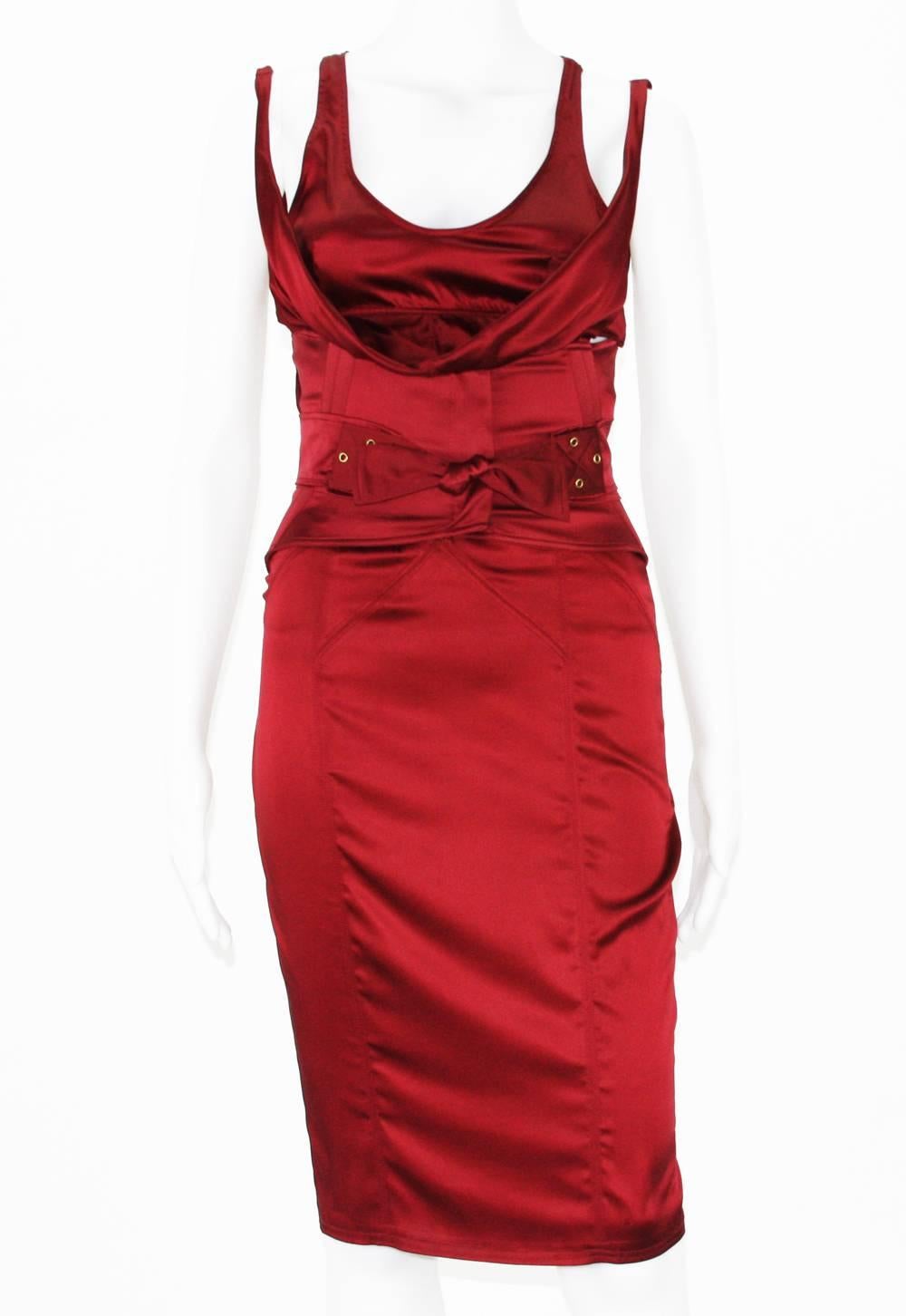 Women's Tom Ford for Gucci F/W 2003 Collection Ruby Red Corset Belt Silk Dress It.40 - 4