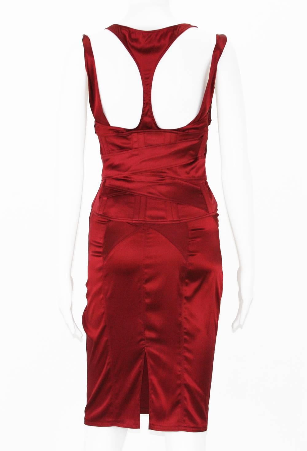 Tom Ford for Gucci F/W 2003 Collection Ruby Red Corset Belt Silk Dress It.40 - 4 1