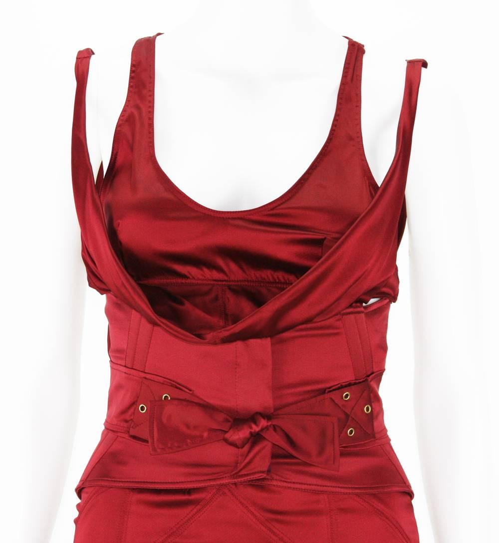 Tom Ford for Gucci F/W 2003 Collection Ruby Red Corset Belt Silk Dress It.40 - 4 2