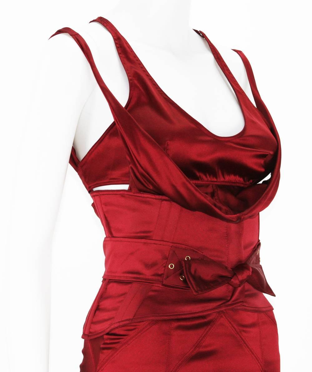 Tom Ford for Gucci F/W 2003 Collection Ruby Red Corset Belt Silk Dress It.40 - 4 3