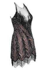 Bob Mackie 20's Inspired Beaded Gatsby Flapper Open Back Dress