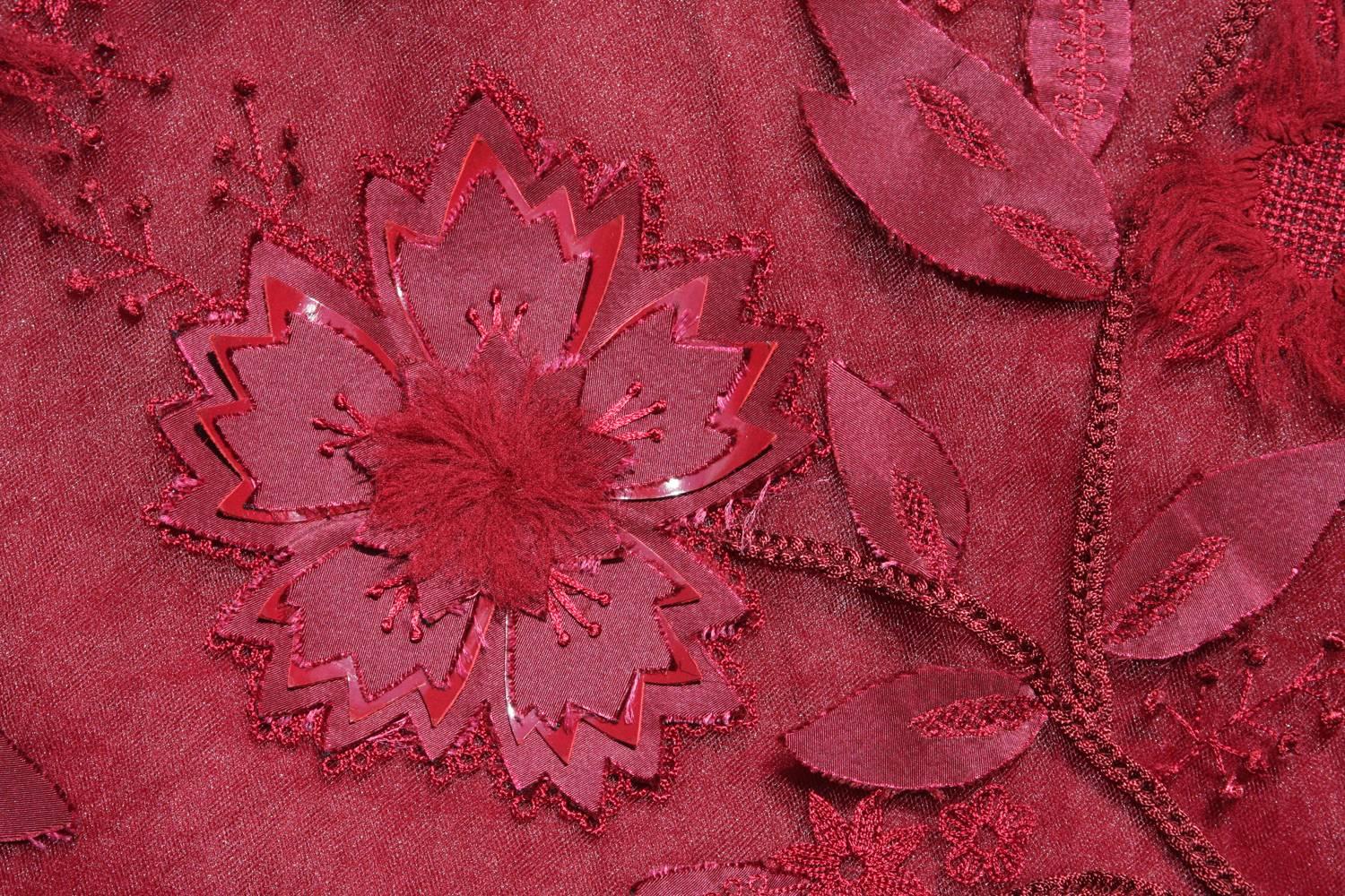 Oscar de la Renta Corset Bordeaux Tulle Leather 3D Floral Embellished Gown  4