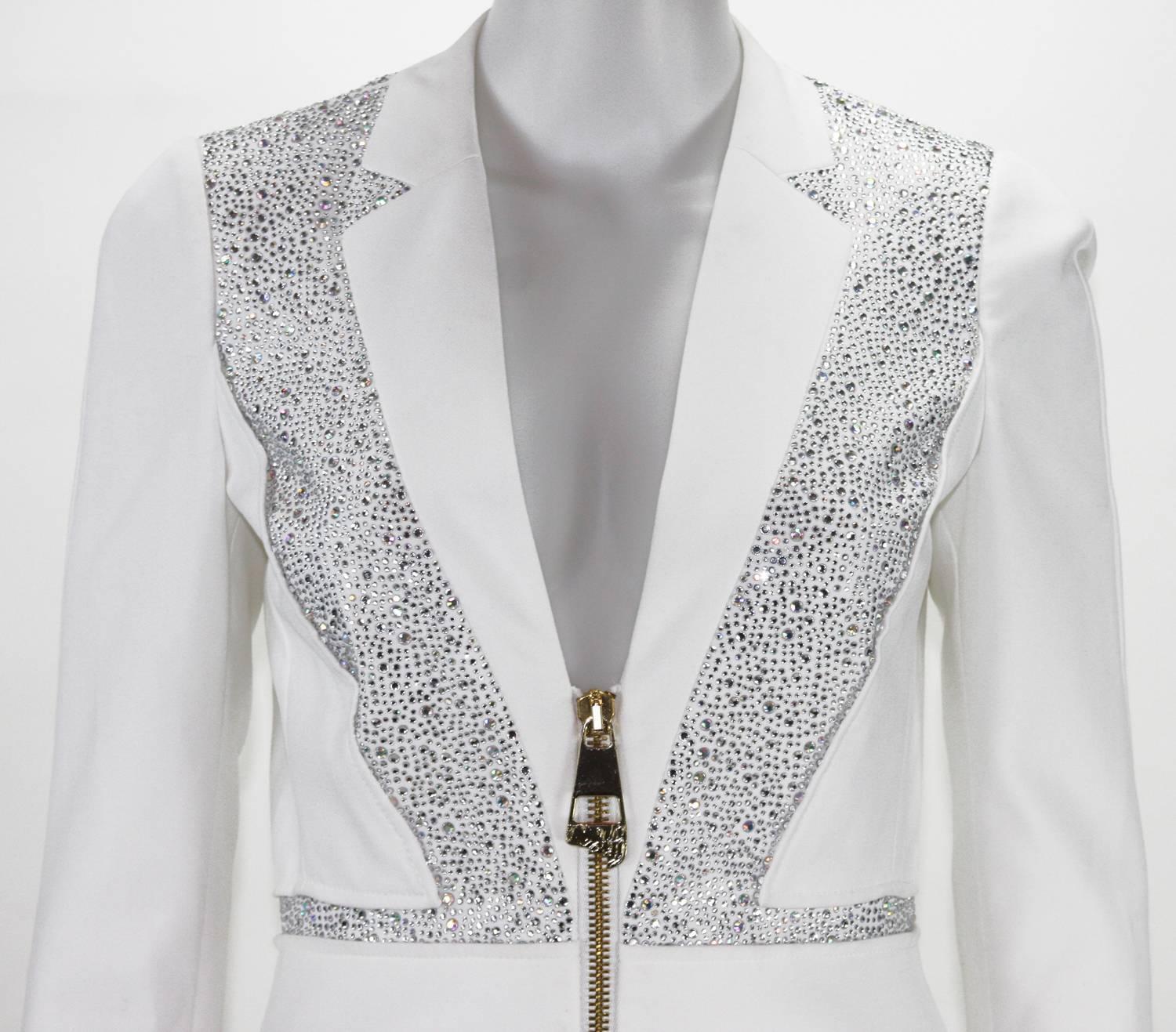 New Versace Crystal Embellished White Blazer Jacket It 38 and 40 - US 4 ...