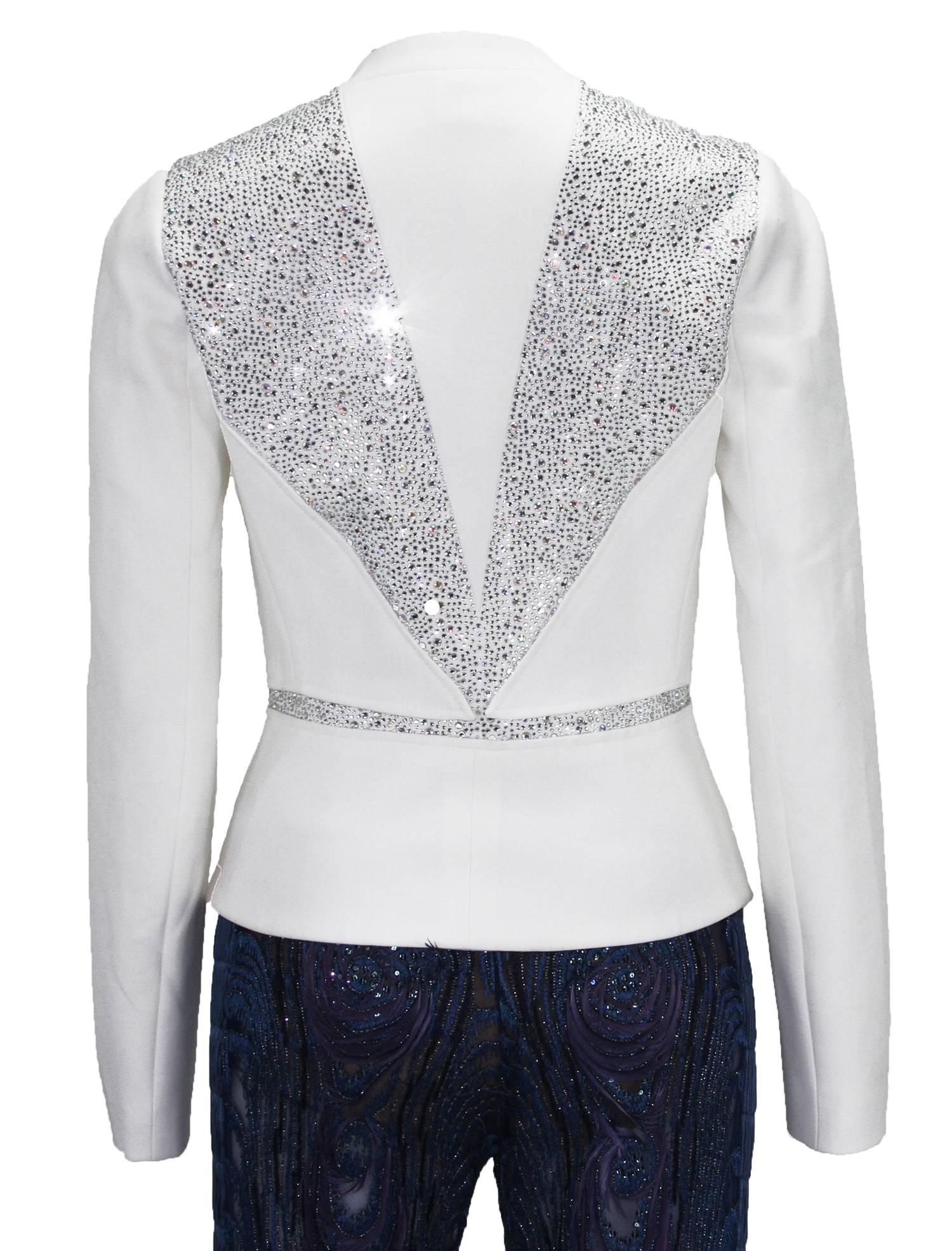 New Versace Crystal Embellished White Blazer Jacket It 38 and 40 - US 4, 6 For Sale 1