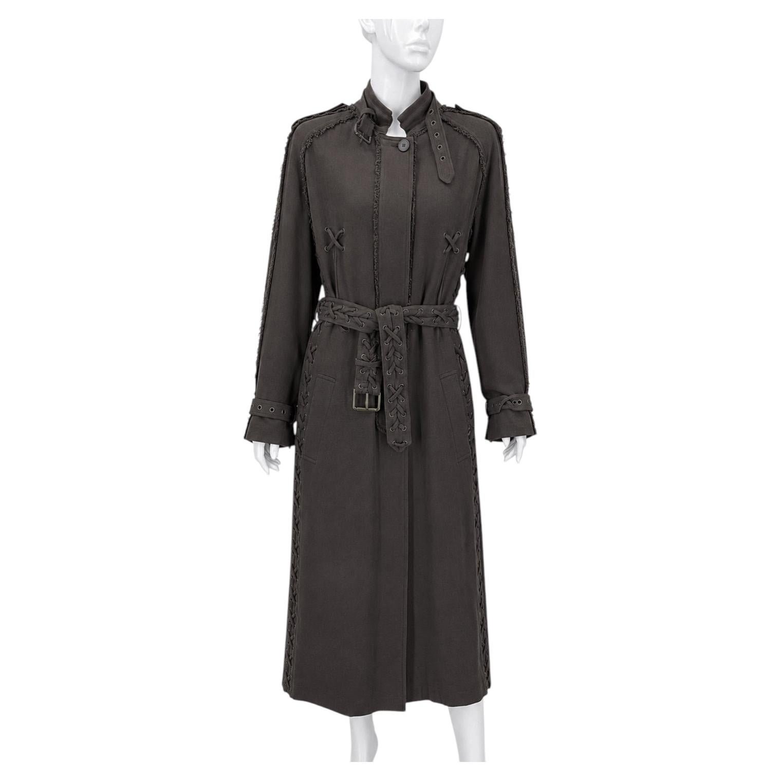 Tom Ford for Yves Saint Laurent Rive Gauche SS 2002 Safari Brown Lace-Up Coat 36