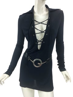 Iconic Tom Ford x Gucci SS 1996 Runway Lace-Up Jersey Mini Dress G Snake Belt 38