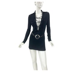 Iconic Tom Ford x Gucci SS 1996 Runway Lace-Up Jersey Mini Dress G Snake Belt 38