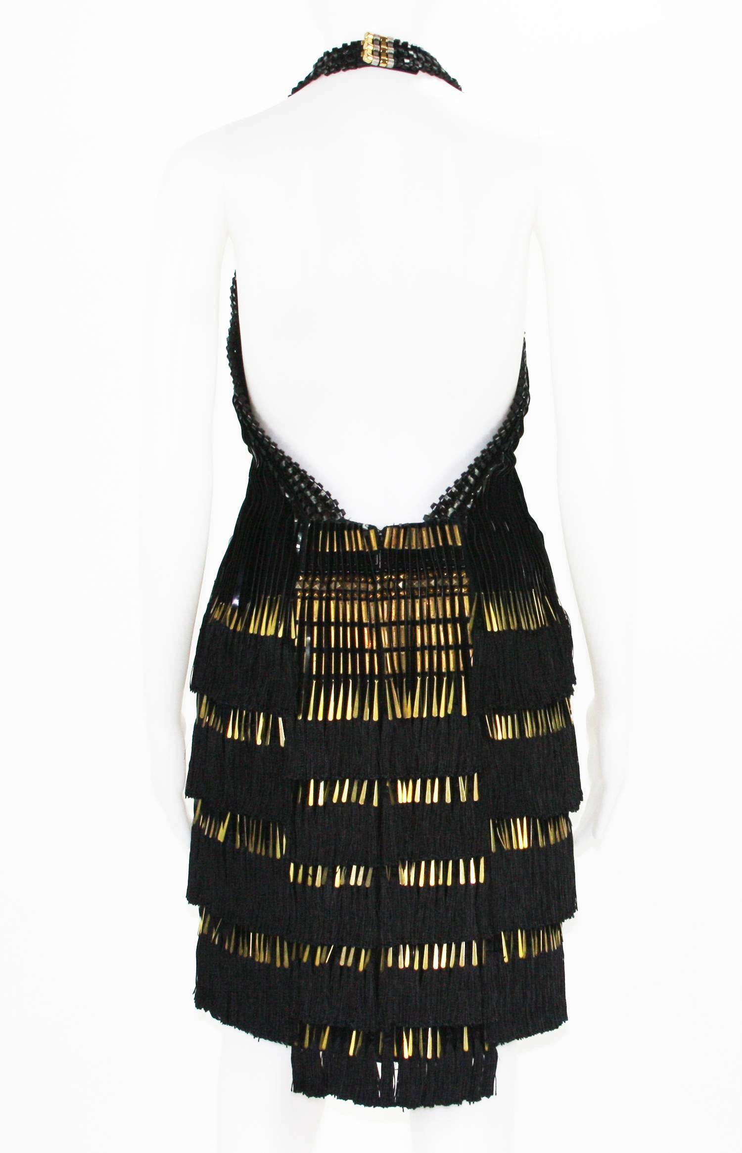 Black New Gucci $12500 Fringe Fully Embellished Open Back Cocktail Dress  40 - 4