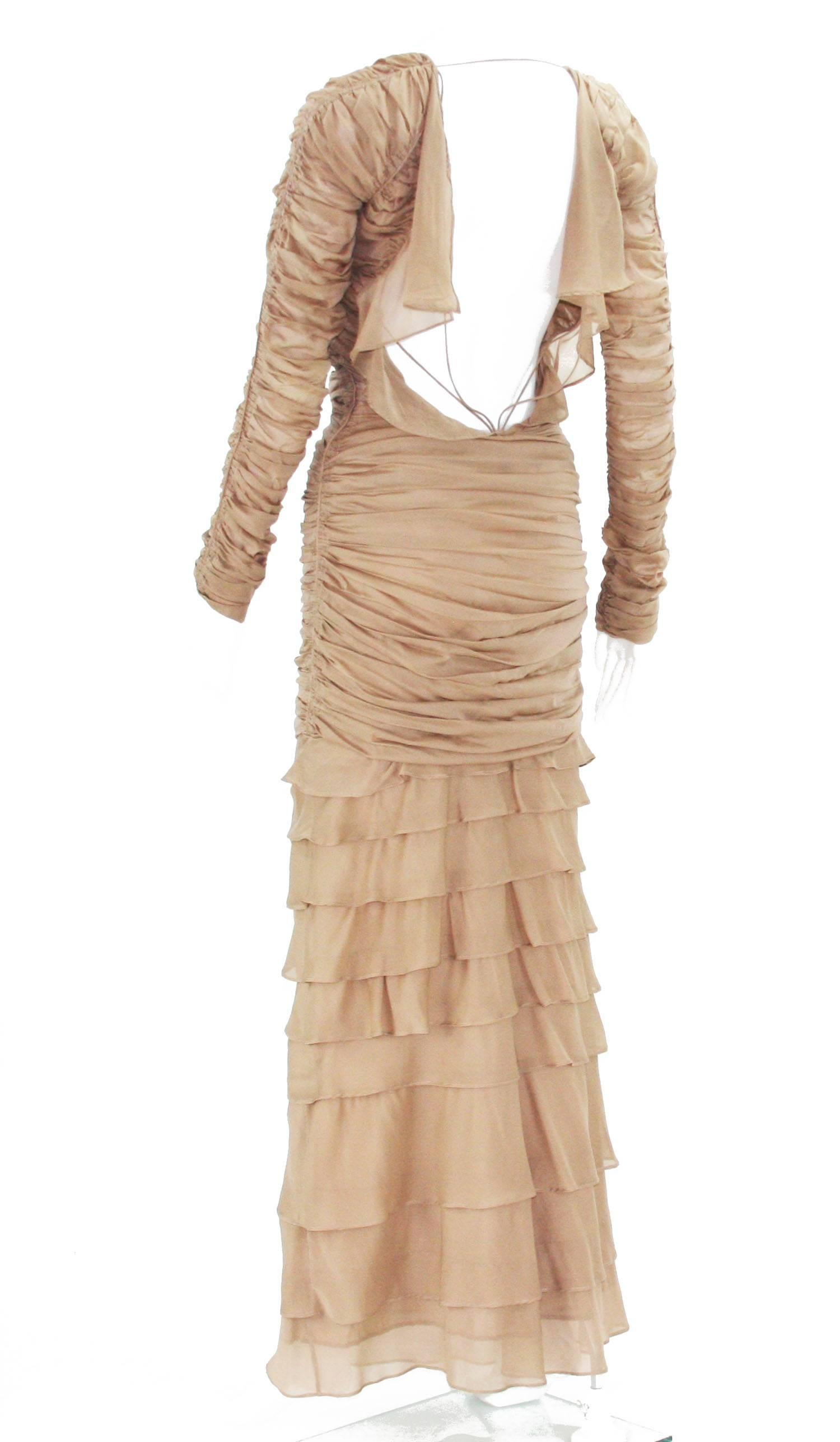 Tom Ford for Gucci S/S 2003 Collection Nude Silk Stretch Open Back Dress Gown S In Excellent Condition In Montgomery, TX