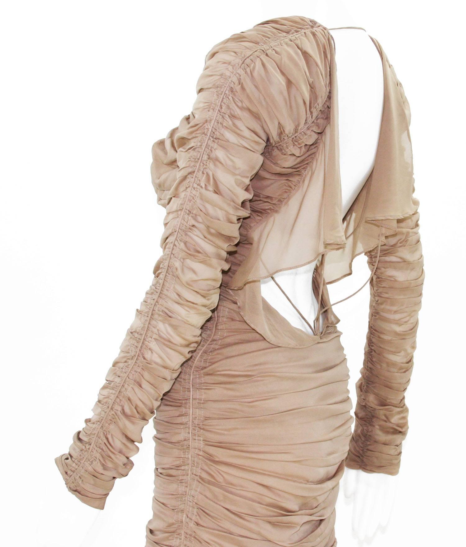 Tom Ford for Gucci S/S 2003 Collection Nude Silk Stretch Open Back Dress Gown S 2