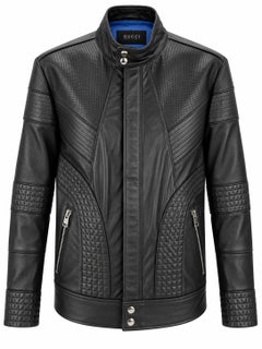 Gucci 2010 Rare Archival Men’s Black Perforated Leather Biker Jacket Italian 50