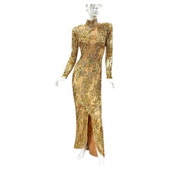 Rare Bob Mackie Gold Beaded Grapevine Illusion Gown Sharon Stone “Casino” US 6