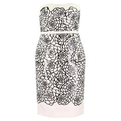 Alexander McQueen Ivory Silk & Black Laser-Cut Patent Leather Rose Dress It 40